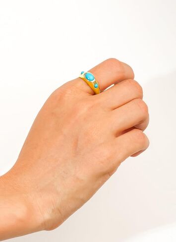 YoTreasure Arizona Turquoise Band Ring 14k Gold Plated Over 925 Silver Jewelry in Saudi Arabia
