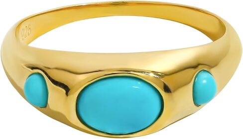 YoTreasure Arizona Turquoise Band Ring 14k Gold Plated Over 925 Silver Jewelry in Saudi Arabia