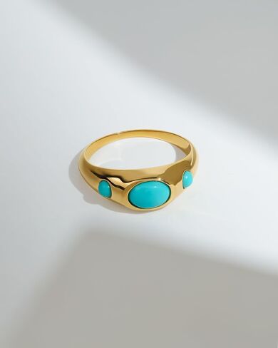 YoTreasure Arizona Turquoise Band Ring 14k Gold Plated Over 925 Silver Jewelry in Saudi Arabia