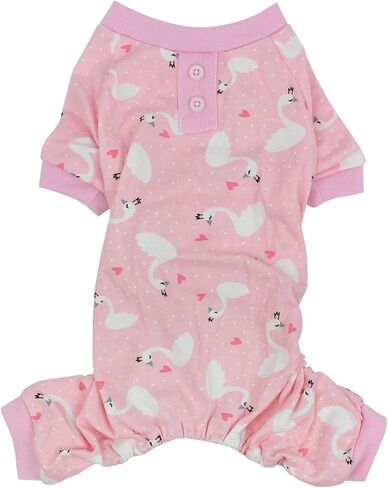 Parisian Pet Dog Pajamas - Cute Cat/Dog Onesie Size M - Pink Swan - Ideal Everyday Outfit for Female Dogs and Female in Saudi Arabia