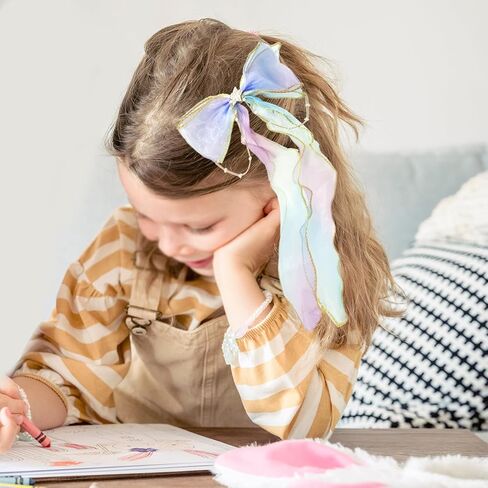 قطعتان من فيونكات الشعر بشريط قوس قزح، فيونكة مضفرة مع مشابك، عقدة لامعة ملونة مع طويلة للنساء والفتيات وحفلات أعياد الميلاد (لون متدرج) in Kuwait