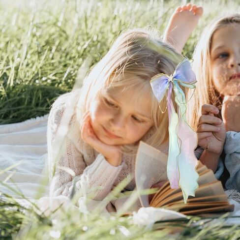 قطعتان من فيونكات الشعر بشريط قوس قزح، فيونكة مضفرة مع مشابك، عقدة لامعة ملونة مع طويلة للنساء والفتيات وحفلات أعياد الميلاد (لون متدرج) in Kuwait