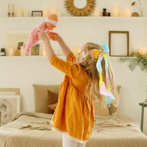 قطعتان من فيونكات الشعر بشريط قوس قزح، فيونكة مضفرة مع مشابك، عقدة لامعة ملونة مع طويلة للنساء والفتيات وحفلات أعياد الميلاد (لون متدرج) in Kuwait