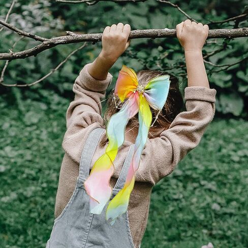 قطعتان من فيونكات الشعر بشريط قوس قزح، فيونكة مضفرة مع مشابك، عقدة لامعة ملونة مع طويلة للنساء والفتيات وحفلات أعياد الميلاد (لون متدرج) in Kuwait