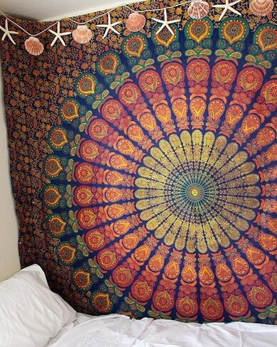Marubhumi Indian Roundie Mandala Tapestry Hippie Hippy Wall Hanging, Bohemian Queen Wall Hanging Tapestries, Beach Tapestry, Blue, King Size, 85 X 105 Inch in Kuwait