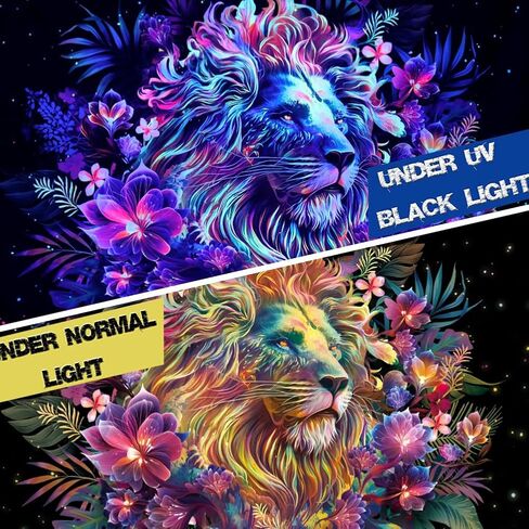 Galoker Blacklight Lion نسيج تريبي زهرة نسيج الأشعة فوق البنفسجية رد الفعل النيون نبات الأزهار الجدار نسيج غالاكسي الفضاء نسيج الجدار شنقا لديكور المنزل (H59.1 × W78.7 بوصة) in Kuwait