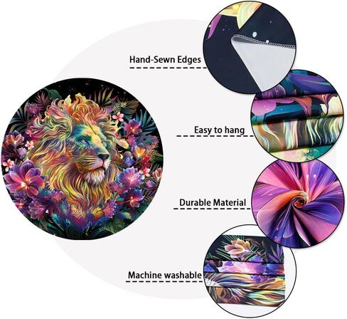 Galoker Blacklight Lion نسيج تريبي زهرة نسيج الأشعة فوق البنفسجية رد الفعل النيون نبات الأزهار الجدار نسيج غالاكسي الفضاء نسيج الجدار شنقا لديكور المنزل (H59.1 × W78.7 بوصة) in Kuwait