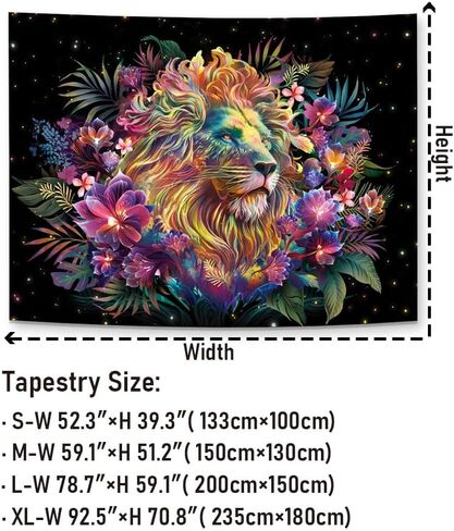 Galoker Blacklight Lion نسيج تريبي زهرة نسيج الأشعة فوق البنفسجية رد الفعل النيون نبات الأزهار الجدار نسيج غالاكسي الفضاء نسيج الجدار شنقا لديكور المنزل (H59.1 × W78.7 بوصة) in Kuwait