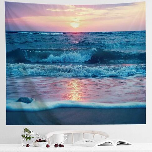 IcosaMro Ocean Tapestry Wall Hanging, Sea Beach Wave Sun Cloud Landscape Scenery Nature Wall Art [Double-Folded Hems] Bohemian Home Decor for Bedroom, Dorm, College, Living Room, 51x60, Blue in Saudi Arabia