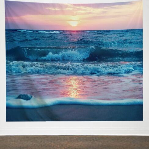 IcosaMro Ocean Tapestry Wall Hanging, Sea Beach Wave Sun Cloud Landscape Scenery Nature Wall Art [Double-Folded Hems] Bohemian Home Decor for Bedroom, Dorm, College, Living Room, 51x60, Blue in Saudi Arabia