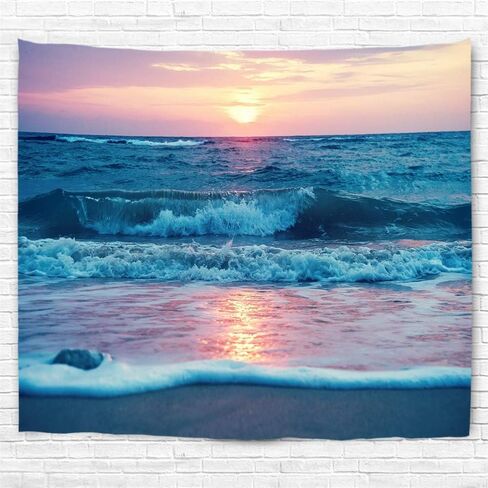 IcosaMro Ocean Tapestry Wall Hanging, Sea Beach Wave Sun Cloud Landscape Scenery Nature Wall Art [Double-Folded Hems] Bohemian Home Decor for Bedroom, Dorm, College, Living Room, 51x60, Blue in Saudi Arabia