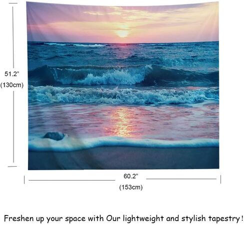IcosaMro Ocean Tapestry Wall Hanging, Sea Beach Wave Sun Cloud Landscape Scenery Nature Wall Art [Double-Folded Hems] Bohemian Home Decor for Bedroom, Dorm, College, Living Room, 51x60, Blue in Saudi Arabia