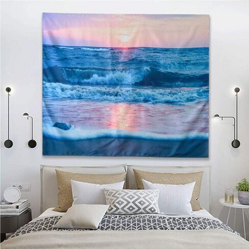 IcosaMro Ocean Tapestry Wall Hanging, Sea Beach Wave Sun Cloud Landscape Scenery Nature Wall Art [Double-Folded Hems] Bohemian Home Decor for Bedroom, Dorm, College, Living Room, 51x60, Blue in Saudi Arabia