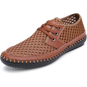 Mens Mesh Breathable Loafers Summer Casual Walking Shoes Lightweight Slip-On Honeycomb Hiking Boat Shoes Lace Up