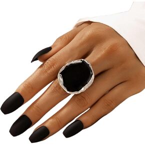 Vintage Black Onyx Finger Rings for Women Stackable Rings Exaggerated Irregular Ring Personalized Versatile Ring Jewelry for Teen Girls Gift (Gold) in Kuwait