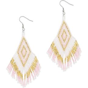 Jeanbeau Tassel Zulu Dangle Drop Earrings for Women Girls, Long Boho Handmade Seed Beads Fringe Danglig Earing Bohemian Summer Beach Jewelry Gift