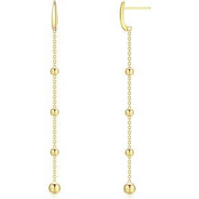 أقراط متدلية من الذهب الحقيقي عيار 14 قيراط للنساء أقراط خيط مع أقراط سلسلة طويلة من الخرز in Kuwait