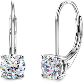 Moissanite Earrings 1ct-2ct D Color Brilliant Round Cut Lab Created Diamond Earrings for Women Men 18K White Gold Sterling Silver Dangle Earrings Moissanite Leverback Drop Earrings Hypoallergenic