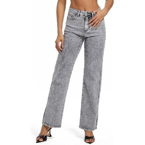 Womens Jeans Hig Waisted Straight Leg Loose Stretchy Tummy Control Trendy Side Slit Jeans for Women 2024