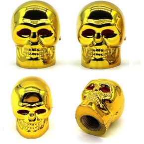 Golden Skull Valve Stem Caps, Antirust Copper Core Truck Motorcycle Bike Car Tire Valve Caps, 4Pcs/Pack