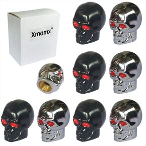 Skull Style Shape Tires Valve Stem Caps Antirust Copper Core for Motorcycle Bike Car, 4 PCs Black and 4 PCs Silver (Total 8 PCs)