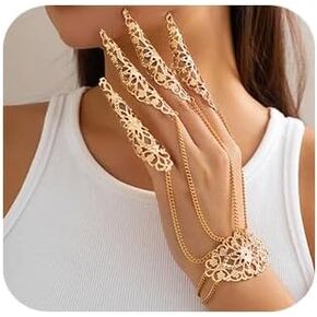 Denifery Finger Nail Tip Claw Rings Fingertip Claw Nail Rings Gothic Hollow Long Nails Finger Knuckle Claw Cosplay Vintage Costume Jewelry for Women and Girls