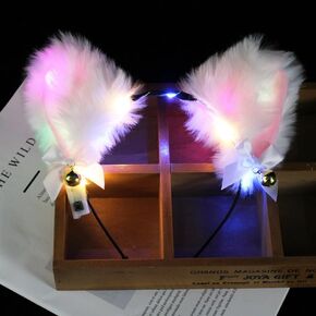Light Up Headband Cat Ears With Bell Furry Headband Rave Accessories For Women Girls Valentine's Day Party Costume