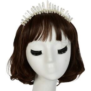 Amosfun Crystal Headband Raw Crystal Crown Tiara Rhinestone Hair Band Wedding Headwear for Women Girl