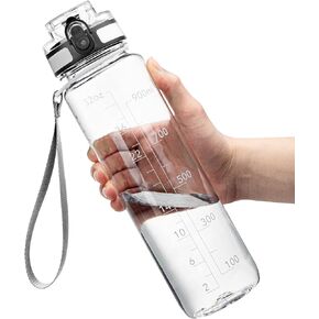 OLDLEY Water Bottles, 32oz Motivational Sports Water Bottle with Time Marker - Times to Drink - Tritan, BPA Free, Wide Mouth Leakproof, Transparent (1 Pack)