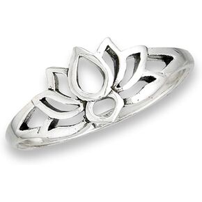 Oxidized Lotus Flower Filigree Vintage Ring .925 Sterling Silver Band Sizes 3-10