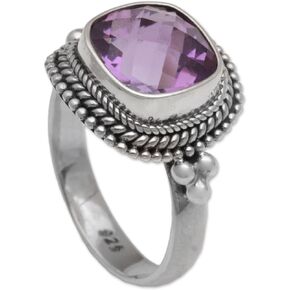 NOVICA Artisan Handmade Amethyst Cocktail Ring .925 Sterling Silver from Bali Purple Single Stone Indonesia Ultra Violet Birthstone 'Purple Elegance'