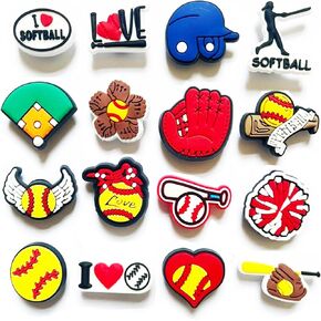 16Pcs Softball Shoe Charms, Shoe Decoration Party Gifts For Boys Girls Kids Women, Men