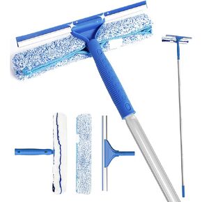 Squeegee for Window Cleaning, VOUBIEN Window Washing Kit with Long Handle, 2 in 1 Window Cleaner and Microfiber Scrubber for Window, Glass Door, Car, Home Floor