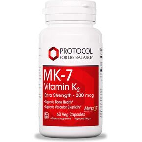 Protocol MK-7 Vitamin K2 300mcg - Extra Strength - VIT K Supplement - MK-7 Vitamin K2 Life Balance - Supports Bone Health & Vascular Elasticity* - Non-GMO & Vegan - 60 Veg Capsules