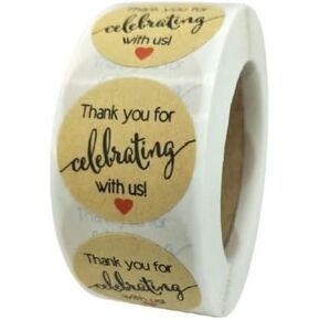 N’icePackaging – 500 Qty – 1 inch – Kraft w/Black Print and Red Heart Thank You for Celebrating with Us Stickers/Sealers – Self-Adhesive – for Decoration/Gifts/Parties/Envelopes/Wrapping/Cards