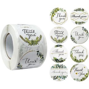 allydrew 1.5" / 2" Thank You Stickers Roll, Sealing Stickers and Labels for Boxes, Envelopes, Bags, Small Businesses, Weddings, Parties (500pcs), Greenery