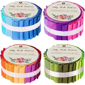 SmoothNovelty 160 Pcs 4 Roll Fabric Strips Assorted Quilting Fabric for Quilting Crafting and Sewing Rolled Cotton for Crafts Blanket Rug Upholstery and Purse Making (Solid)