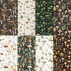 Whaline 8Pcs Mushroom Cotton Fabric Bundles Watercolor Mushroom Leaves Fat Quarters Woodland Forest Sewing Fabrics for DIY Handmade Crafting, 18 x 22 Inch