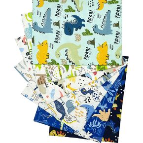 Dinosaur Quilt Fat Quarters Fabric Bundles Cotton Cartoon Dino World Fabric for Baby Boy Kids 18"x 22" (7pcs) SZRUIZFZ
