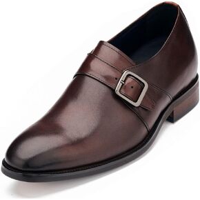CALTO Men's Invisible Height Increasing Elevator Shoes - Leather Slip-on Monk-Strap Dress Loafers - 2.8 Inches Taller