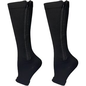 1 Pair Plus Size Compression Socks with Zipper for Women Men, Open Toe Support Socks for Varicose Veins