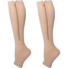 1 Pair Plus Size Compression Socks with Zipper for Women Men, Open Toe Support Socks for Varicose Veins