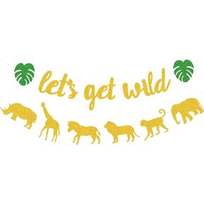 Let's Get Wild Banner Animal Jungle Safari Animal Theme Birthday Garland Zoo Themed Baby Shower Wild One Party Welcome Sign Forest 1st Birthday Party Decorations Gold Glittery