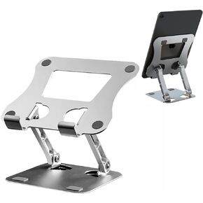 Tablet Stand Holder for Desk, Aluminum Portable Foldable Eye-Level Tablet Mount Holder Adjustable for Home Office Compatible with Ipad Pro Air Mini E-Reader (4-12")- Silver
