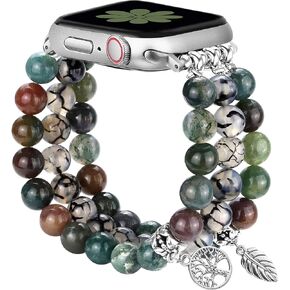 JR.DM Natural Stone Beaded Bracelet Compatible with Apple Watch Band 40mm 41mm 38mm 44mm 42mm 45mm Women, Comfort Handmade Elastic Stretchy Band Replacement for iWatch Series 9/8/SE/7/6/5/4/3/2/1