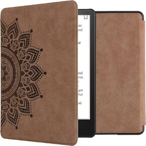 kwmobile Case Compatible with Amazon Kindle Paperwhite 11. Generation 2021 - Faux Suede Cover - Navigational Compass Brown