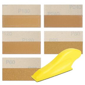 50pcs Mini Detail Sander Kit- 3.5" x 1" Micro Sanding Tool with Hook & Loop Sanding Paper Sheets 60/80/120/180/240 Grits Finger Sander Block for Wood Crafts Small Projects Tight Narrow Spaces
