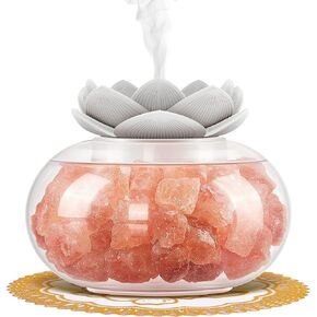 Oil Diffuser Salt Lamp Diffuser: YeeQue Aromatherapy Diffusers for Home Bedroom Office, Himalayan Pink Crystal, Cute Lotus, Auto Shut-Off, 7 Colors LED Night Light, Yee0530