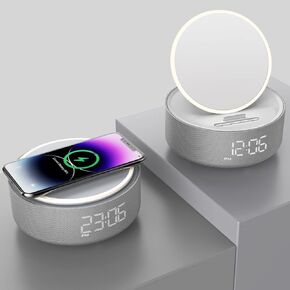 COLSUR Bluetooth Speaker with Alarm Clock, 【2024 Newest Gifts】 Wireless Speaker Charger for iPhone/Samsung, Mirror Clock, Wireless Bedside Lamp, Music Gifts for Men, Women, Teenage Girls, Boys