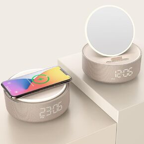 COLSUR Bluetooth Speaker with Alarm Clock, 【2024 Newest Gifts】 Wireless Speaker Charger for iPhone/Samsung, Mirror Clock, Wireless Bedside Lamp, Music Gifts for Men, Women, Teenage Girls, Boys